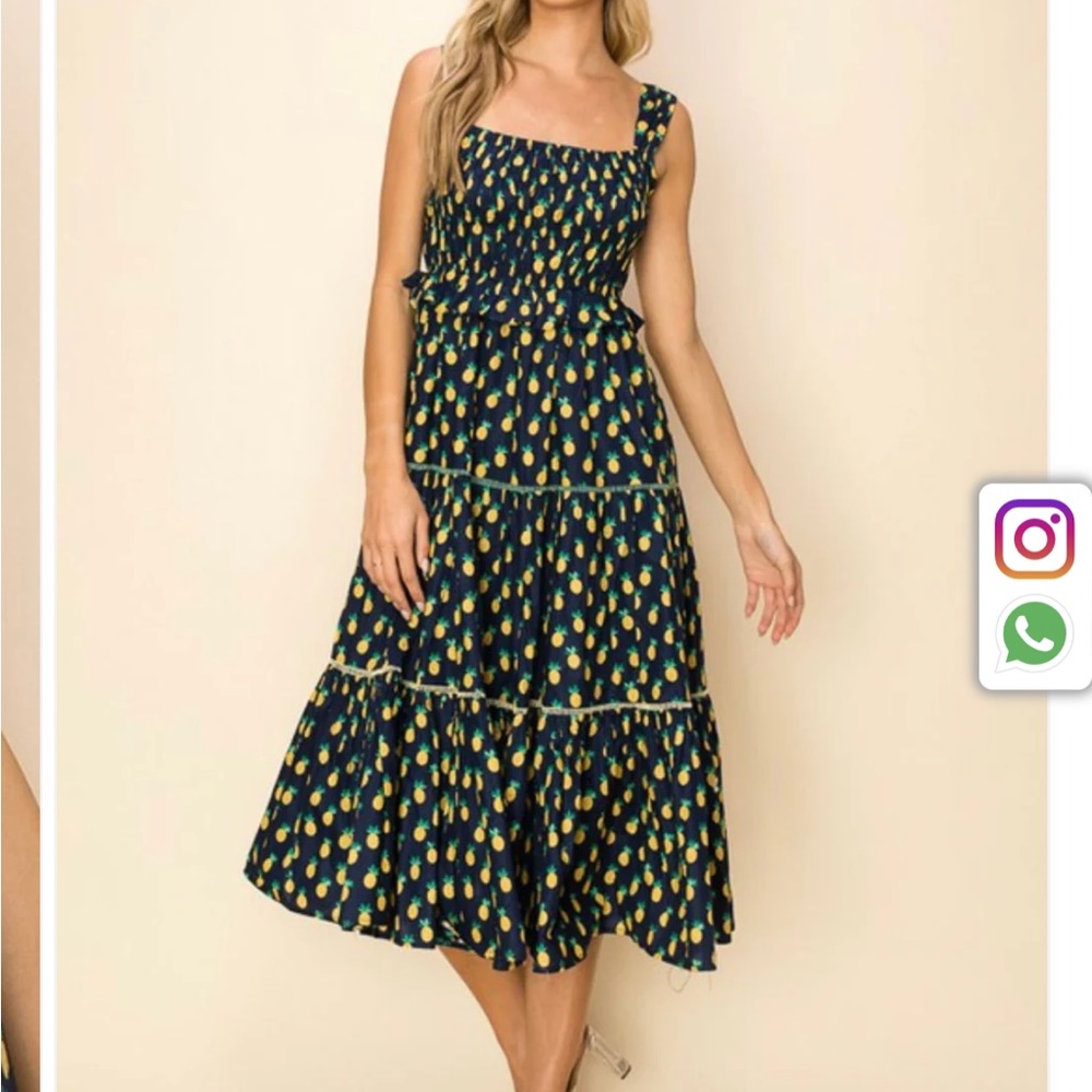 Ina Navy Blue and Yellow Midi Dress